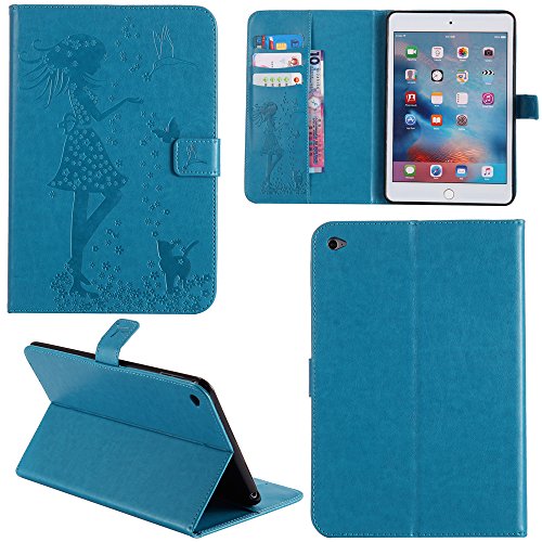 Ooboom® iPad Air/Air 2 Hülle Smart Cover Prägen Mädchen Muster Flip PU Leder Tasche Brieftasche Wallet Case für iPad Air/Air 2 - Blau von Ooboom