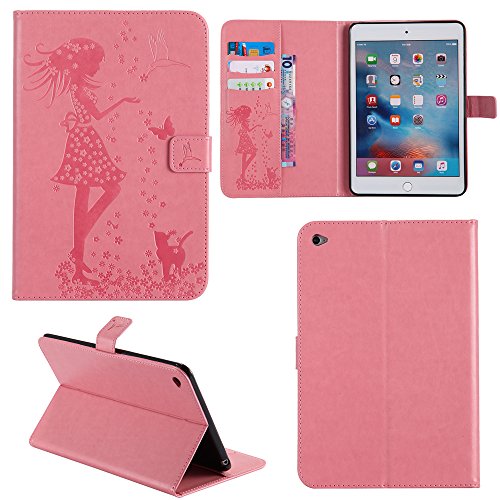 Ooboom® iPad Air/Air 2 Hülle Smart Cover Prägen Mädchen Muster Flip PU Leder Tasche Brieftasche Wallet Case für iPad Air/Air 2 - Hell Rosa von Ooboom