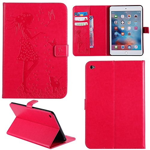 Ooboom® iPad Air/Air 2 Hülle Smart Cover Prägen Mädchen Muster Flip PU Leder Tasche Brieftasche Wallet Case für iPad Air/Air 2 - Rot von Ooboom