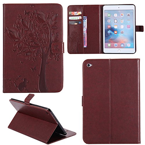 Ooboom® iPad Mini1/2/3 Hülle Katze Baum Muster Flip PU Leder Schutzhülle Tasche Case Smart Cover Standfunktion für iPad Mini1/2/3 - Braun von Ooboom