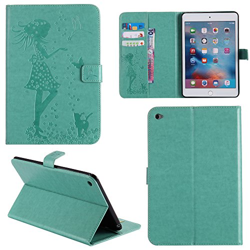 Ooboom® iPad Mini1/2/3 Hülle Smart Cover Prägen Mädchen Muster Flip PU Leder Tasche Brieftasche Wallet Case für iPad Mini1/2/3 - Grün von Ooboom