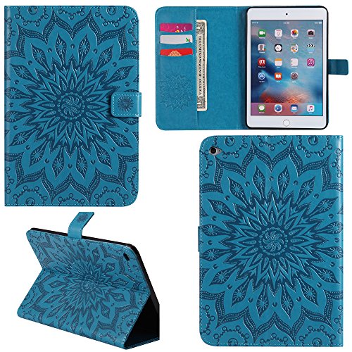 Ooboom® iPad Mini1/2/3 Hülle Sonnenblume Muster Flip PU Leder Schutzhülle Tasche Smart Case Cover Stand mit Kartenfach für iPad Mini1/2/3 - Blau von Ooboom