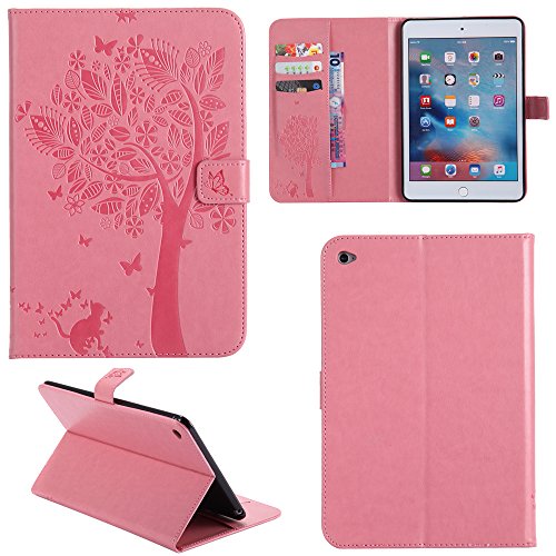 Ooboom® iPad Mini4 Hülle Katze Baum Muster Flip PU Leder Schutzhülle Tasche Case Smart Cover Standfunktion für iPad Mini4 - Hell Rosa von Ooboom