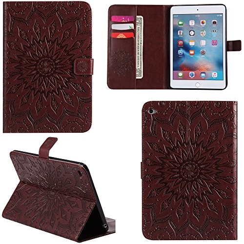 Ooboom® iPad Mini4 Hülle Sonnenblume Muster Flip PU Leder Schutzhülle Tasche Smart Case Cover Stand mit Kartenfach für iPad Mini4 - Braun von Ooboom