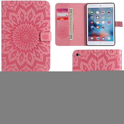 Ooboom® iPad Mini4 Hülle Sonnenblume Muster Flip PU Leder Schutzhülle Tasche Smart Case Cover Stand mit Kartenfach für iPad Mini4 - Hell Rosa von Ooboom