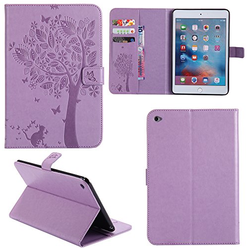 Ooboom® iPad Pro 9.7 Hülle Katze Baum Muster Flip PU Leder Schutzhülle Tasche Case Smart Cover Standfunktion für iPad Pro 9.7 - Lila von Ooboom