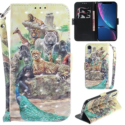 Ooboom® iPhone XR Hülle 3D Magnetische Flip PU Leder Schutzhülle Handy Tasche Case Cover Ständer mit Kartenfächer Kreditkartenfach Trageschlaufe für iPhone XR - Tiere von Ooboom