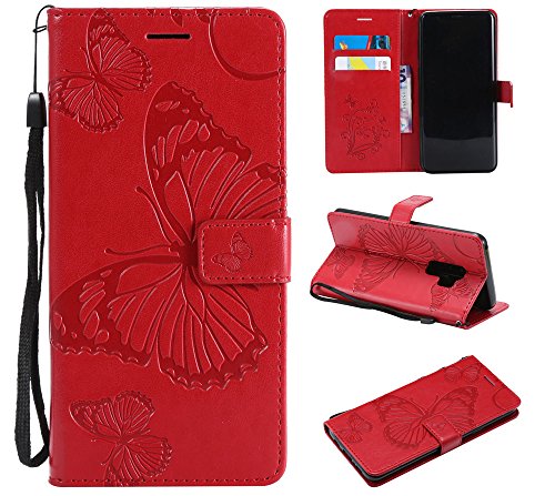 Ooboom Huawei Mate 9 Hülle 3D Schmetterling Muster Prämie PU Leder Schutzhülle Tasche Case Flip Cover Wallet Brieftasche Ständer für Huawei Mate 9 - Rot von Ooboom