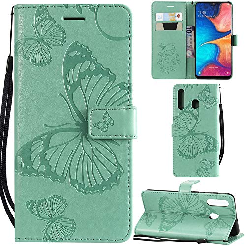 Ooboom Samsung Galaxy A20/A30/A50 Hülle 3D Schmetterling Muster PU Leder Schutzhülle Tasche Case Flip Cover Brieftasche Ständer mit Kartenfächer Kartenfach Trageschlaufe für Galaxy A20/A30/A50 - Grün von Ooboom