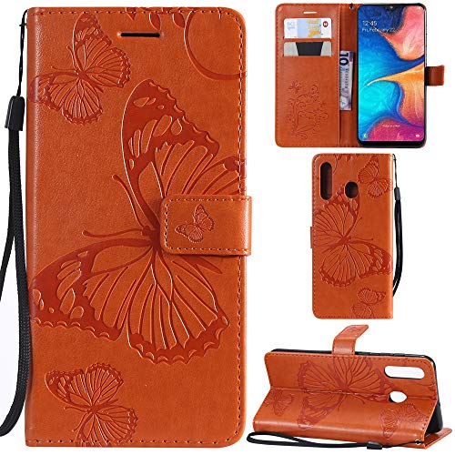 Ooboom Samsung Galaxy A20/A30/A50 Hülle 3D Schmetterling Muster PU Leder Schutzhülle Tasche Case Flip Cover Brieftasche Ständer mit Kartenfächer Kartenfach Trageschlaufe für Galaxy A20/A30/A50-Orange von Ooboom