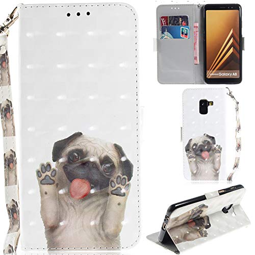 Ooboom Samsung Galaxy A8 2018 Hülle 3D Magnetische Flip PU Leder Schutzhülle Handy Tasche Case Cover Ständer mit Kartenfächer Trageschlaufe für Samsung Galaxy A8 2018 - Hund von Ooboom