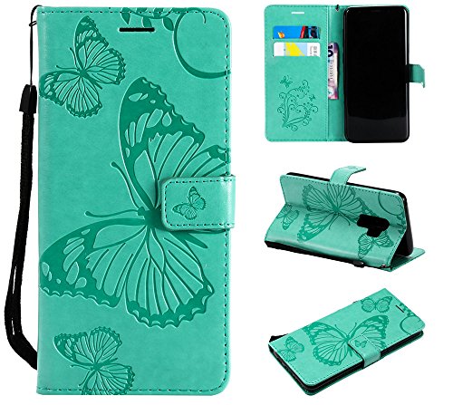 Ooboom Samsung Galaxy J2 Pro 2018 Hülle 3D Schmetterling Muster Prämie PU Leder Schutzhülle Tasche Case Flip Cover Wallet Brieftasche Ständer für Samsung Galaxy J2 Pro 2018 - Grün von Ooboom