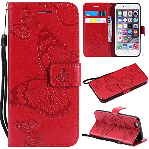 Ooboom iPhone 6S Plus/iPhone 6 Plus Hülle 3D Schmetterling Muster Prämie PU Leder Schutzhülle Tasche Case Flip Cover Wallet Brieftasche Ständer für iPhone 6S Plus/iPhone 6 Plus - Rot von Ooboom