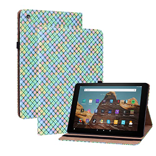 Oobooms Hülle für Amazon Fire HD 8 2016/2017/2018, Gewebte Muster Flip Folio Smart Cover PU Leder Schutzhülle Tasche Brieftasche Wallet Case Ständer Kartenfächer Gummiband - Irisierend von Oobooms