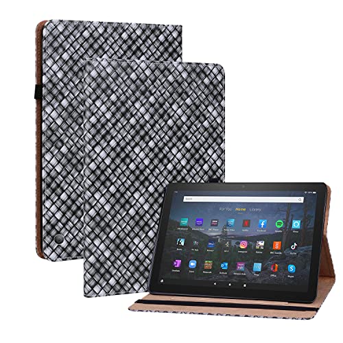 Oobooms Hülle für Fire HD 8 2020/Fire HD 8 Plus Tablet 2020, Gewebte Muster Flip Folio Smart Cover PU Leder Schutzhülle Tasche Brieftasche Wallet Case Ständer Kartenfächer Gummiband - Schwarz von Oobooms