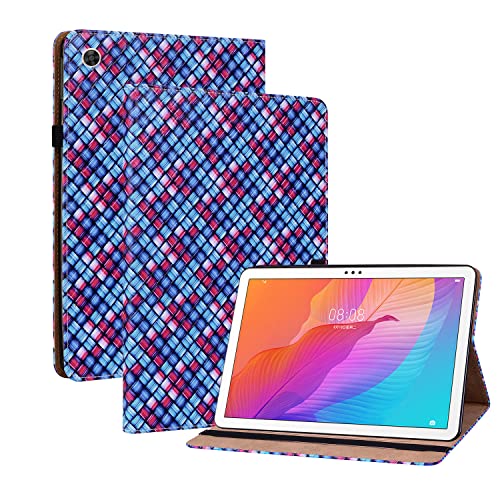 Oobooms Hülle für Huawei MatePad T10/T10s Tablet, Gewebte Muster Flip Folio Smart Cover PU Leder Schutzhülle Tasche Brieftasche Wallet Case Ständer Kartenfächer Gummiband - Blau von Oobooms