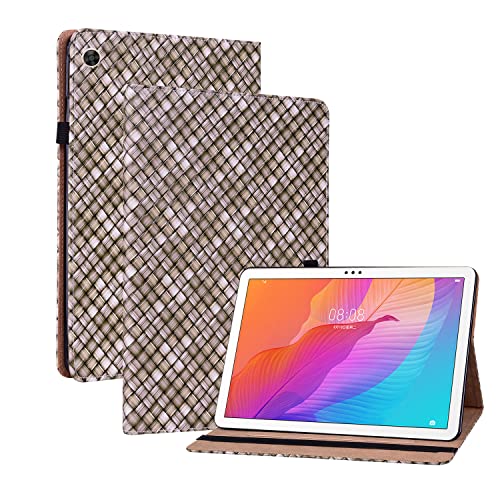 Oobooms Hülle für Huawei MatePad T10/T10s Tablet, Gewebte Muster Flip Folio Smart Cover PU Leder Schutzhülle Tasche Brieftasche Wallet Case Ständer Kartenfächer Gummiband - Braun von Oobooms