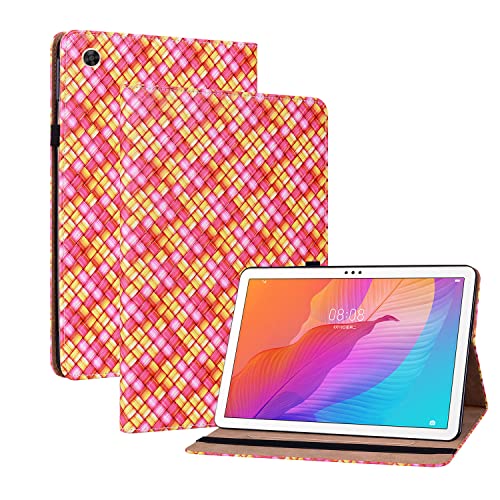 Oobooms Hülle für Huawei MatePad T10/T10s Tablet, Gewebte Muster Flip Folio Smart Cover PU Leder Schutzhülle Tasche Brieftasche Wallet Case Ständer Kartenfächer Gummiband - Rose von Oobooms