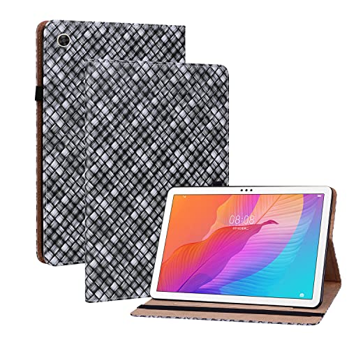 Oobooms Hülle für Huawei MatePad T10/T10s Tablet, Gewebte Muster Flip Folio Smart Cover PU Leder Schutzhülle Tasche Brieftasche Wallet Case Ständer Kartenfächer Gummiband - Schwarz von Oobooms