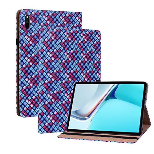 Oobooms Hülle für Huawei Matepad 11" 2021, Gewebte Muster Flip Folio Smart Cover PU Leder Schutzhülle Tasche Brieftasche Wallet Case Ständer Kartenfächer Gummiband - Blau von Oobooms