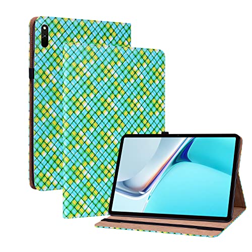 Oobooms Hülle für Huawei Matepad 11" 2021, Gewebte Muster Flip Folio Smart Cover PU Leder Schutzhülle Tasche Brieftasche Wallet Case Ständer Kartenfächer Gummiband - Grün von Oobooms