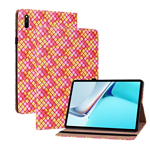 Oobooms Hülle für Huawei Matepad 11" 2021, Gewebte Muster Flip Folio Smart Cover PU Leder Schutzhülle Tasche Brieftasche Wallet Case Ständer Kartenfächer Gummiband - Rose von Oobooms