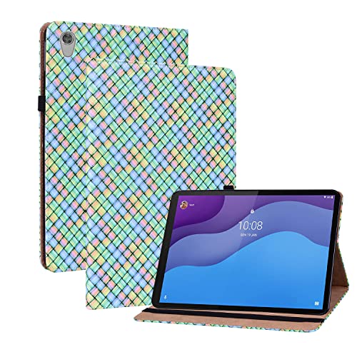 Oobooms Hülle für Lenovo Tab M10 HD (2nd Gen) Tablet 10,1" TB-X306X/X306F, Gewebte Muster Flip Smart Cover PU Leder Schutzhülle Tasche Brieftasche Wallet Case Ständer Kartenfächer Gummiband-Irisierend von Oobooms