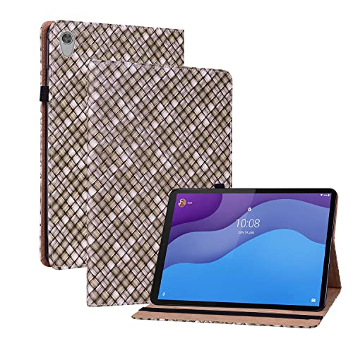 Oobooms Hülle für Lenovo Tab M10 HD (2nd Gen) Tablet 10,1" TB-X306X/X306F, Gewebte Muster Flip Smart Cover PU Leder Schutzhülle Tasche Brieftasche Wallet Case Ständer Kartenfächer Gummiband - Braun von Oobooms