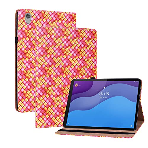 Oobooms Hülle für Lenovo Tab M10 HD (2nd Gen) Tablet 10,1" TB-X306X/X306F, Gewebte Muster Flip Smart Cover PU Leder Schutzhülle Tasche Brieftasche Wallet Case Ständer Kartenfächer Gummiband - Rose von Oobooms