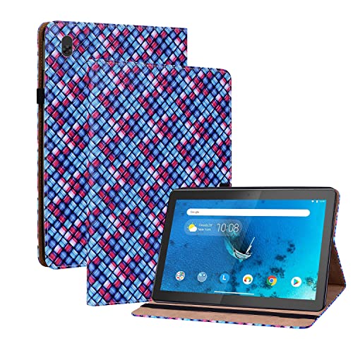 Oobooms Hülle für Lenovo Tab M10 HD 10,1" Tablet, Gewebte Muster Flip Folio Smart Cover PU Leder Schutzhülle Tasche Brieftasche Wallet Case Ständer Kartenfächer Gummiband - Blau von Oobooms