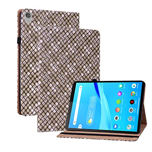 Oobooms Hülle für Lenovo Tab M8 8" HD Tablet, Gewebte Muster Flip Folio Smart Cover PU Leder Schutzhülle Tasche Brieftasche Wallet Case Ständer Kartenfächer Gummiband - Braun von Oobooms