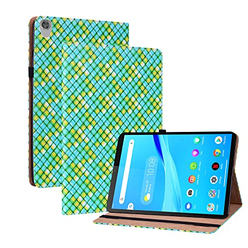 Oobooms Hülle für Lenovo Tab M8 8" HD Tablet, Gewebte Muster Flip Folio Smart Cover PU Leder Schutzhülle Tasche Brieftasche Wallet Case Ständer Kartenfächer Gummiband - Grün von Oobooms