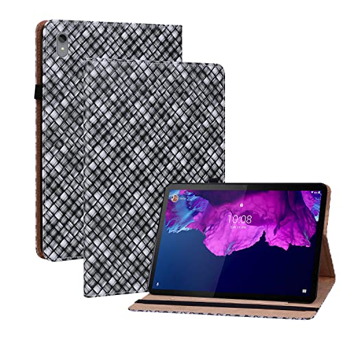 Oobooms Hülle für Lenovo Tab P11 11", Gewebte Muster Flip Folio Smart Cover PU Leder Schutzhülle Tasche Brieftasche Wallet Case Ständer Kartenfächer Gummiband - Schwarz von Oobooms