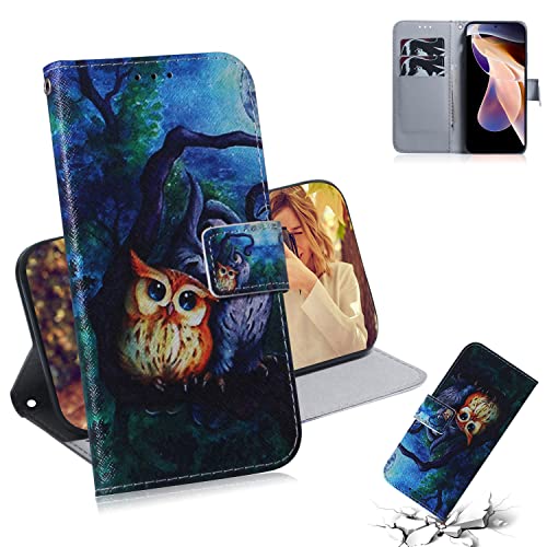 Oobooms Hülle für Samsung Galaxy M52 5G, Flip PU Leder Schutzhülle Handy Tasche Case Cover Wallet Standfunktion mit Kartenfächer Magnetverschluss - Eule von Oobooms