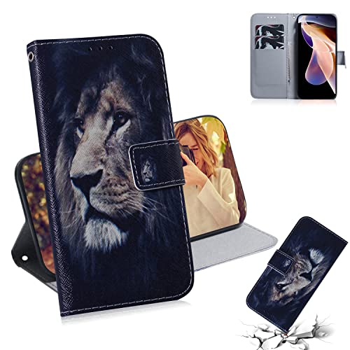 Oobooms Hülle für Samsung Galaxy M52 5G, Flip PU Leder Schutzhülle Handy Tasche Case Cover Wallet Standfunktion mit Kartenfächer Magnetverschluss - Löwe von Oobooms