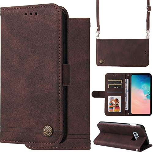 Oobooms Hülle für Samsung Galaxy S10e, Wallet Magnetische Flip PU Leder Schutzhülle Handy Tasche Case Cover mit Silikon TPU Kartenfächer Stand Trageschlaufe Schulterriemen - Braun von Oobooms