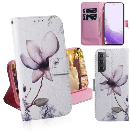 Oobooms Hülle für Samsung Galaxy S22, Flip PU Leder Schutzhülle Handy Tasche Case Cover Wallet Standfunktion mit Kartenfächer Magnetverschluss - Blume von Oobooms