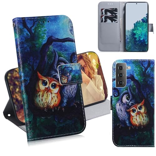 Oobooms Hülle für Samsung Galaxy S22, Flip PU Leder Schutzhülle Handy Tasche Case Cover Wallet Standfunktion mit Kartenfächer Magnetverschluss - Eule von Oobooms