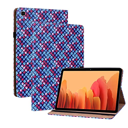 Oobooms Hülle für Samsung Galaxy Tab A7, Gewebte Muster Flip Folio Smart Cover PU Leder Schutzhülle Tasche Brieftasche Wallet Case Ständer Kartenfächer Gummiband - Blau von Oobooms