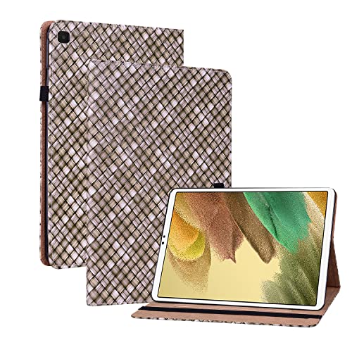 Oobooms Hülle für Samsung Galaxy Tab A7 Lite, Gewebte Muster Flip Folio Smart Cover PU Leder Schutzhülle Tasche Brieftasche Wallet Case Ständer Kartenfächer Gummiband - Braun von Oobooms