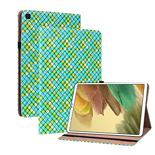 Oobooms Hülle für Samsung Galaxy Tab A7 Lite, Gewebte Muster Flip Folio Smart Cover PU Leder Schutzhülle Tasche Brieftasche Wallet Case Ständer Kartenfächer Gummiband - Grün von Oobooms