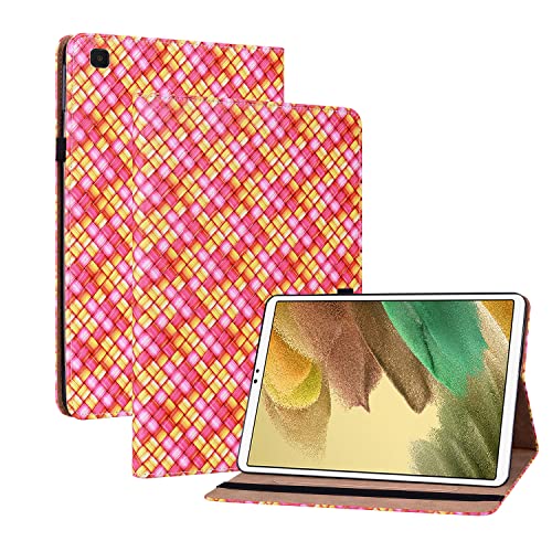 Oobooms Hülle für Samsung Galaxy Tab A7 Lite, Gewebte Muster Flip Folio Smart Cover PU Leder Schutzhülle Tasche Brieftasche Wallet Case Ständer Kartenfächer Gummiband - Rose von Oobooms
