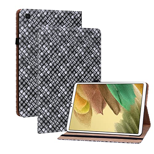 Oobooms Hülle für Samsung Galaxy Tab A7 Lite, Gewebte Muster Flip Folio Smart Cover PU Leder Schutzhülle Tasche Brieftasche Wallet Case Ständer Kartenfächer Gummiband - Schwarz von Oobooms