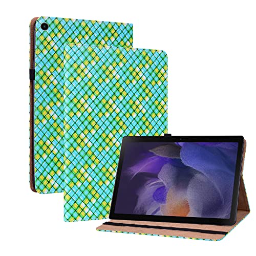 Oobooms Hülle für Samsung Galaxy Tab A8 10,5", Gewebte Muster Flip Folio Smart Cover PU Leder Schutzhülle Tasche Brieftasche Wallet Case Ständer Kartenfächer Gummiband - Grün von Oobooms