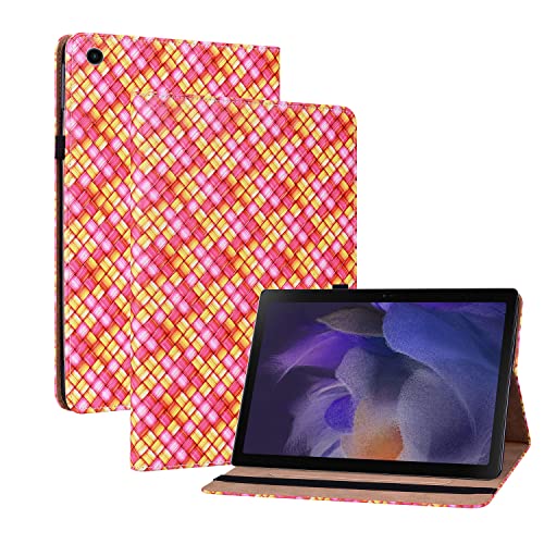 Oobooms Hülle für Samsung Galaxy Tab A8 10,5", Gewebte Muster Flip Folio Smart Cover PU Leder Schutzhülle Tasche Brieftasche Wallet Case Ständer Kartenfächer Gummiband - Rose von Oobooms