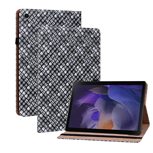 Oobooms Hülle für Samsung Galaxy Tab A8 10,5", Gewebte Muster Flip Folio Smart Cover PU Leder Schutzhülle Tasche Brieftasche Wallet Case Ständer Kartenfächer Gummiband - Schwarz von Oobooms