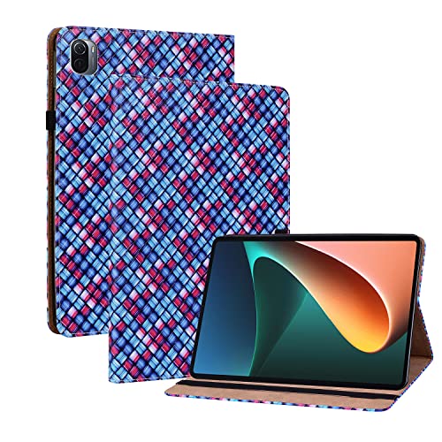 Oobooms Hülle für Xiaomi Mi Pad 5/Pad 5 Pro, Gewebte Muster Flip Folio Smart Cover PU Leder Schutzhülle Tasche Brieftasche Wallet Case Ständer Kartenfächer Gummiband - Blau von Oobooms