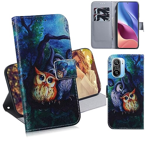 Oobooms Hülle für Xiaomi Poco F3/Mi 11i, Flip PU Leder Schutzhülle Handy Tasche Case Cover Wallet Standfunktion mit Kartenfächer Magnetverschluss - Eule von Oobooms