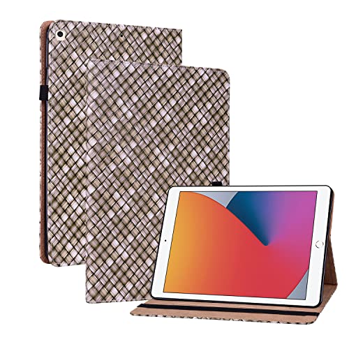 Oobooms Hülle für iPad 10,2"/iPad Pro 10,5/iPad Air 10,5, Gewebte Muster Flip Folio Smart Cover PU Leder Schutzhülle Tasche Brieftasche Wallet Case Ständer Kartenfächer Gummiband - Braun von Oobooms