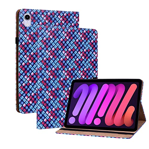 Oobooms Hülle für iPad Mini6 2021, Gewebte Muster Flip Folio Smart Cover PU Leder Schutzhülle Tasche Brieftasche Wallet Case Ständer Kartenfächer Gummiband - Blau von Oobooms